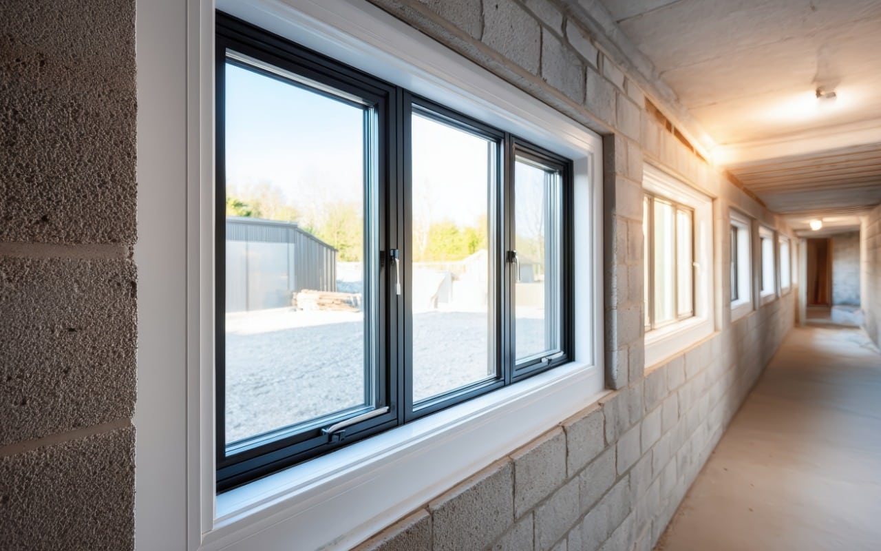 Florida block wall with load-bearing concrete construction and windows